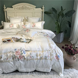 Cifeeo-Egyptian Cotton Palace Bedding Set, Duvet Cover, Bed Sheet, Pillowcases, Luxury Flowers Embroidery, White, 100S, 4Pcs, 7Pcs