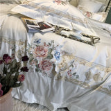 Cifeeo-Egyptian Cotton Palace Bedding Set, Duvet Cover, Bed Sheet, Pillowcases, Luxury Flowers Embroidery, White, 100S, 4Pcs, 7Pcs