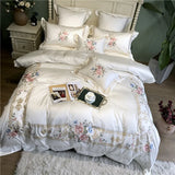 Cifeeo-Egyptian Cotton Palace Bedding Set, Duvet Cover, Bed Sheet, Pillowcases, Luxury Flowers Embroidery, White, 100S, 4Pcs, 7Pcs