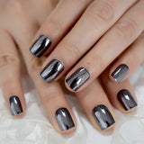 Mirror Silver False Nails STILETTO Point Metallic Acrylic Nail Tips 24pcs/kit Easy for Daily wear