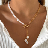 Cifeeo Baroque Simulated Pearls Long Tassel Pendant Necklace For Women Beaded Link Chain Necklace 2023 Trend Lariat Wedding Jewelry