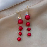 Cifeeo-Christmas gifts Fashion Christmas Red Dangle Earrings For Women Rhinestone Snowflake Pearl Earring Christmas Party Festival New Year Jewelry