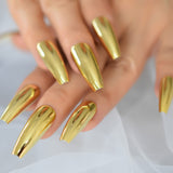 Mirror Silver False Nails STILETTO Point Metallic Acrylic Nail Tips 24pcs/kit Easy for Daily wear