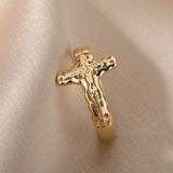 Cifeeo Jesus Cross Rings For Women Man Metal Golden Wide Large Adjustable Ring Vintage Design Religious Finger Rings Party Jewelry