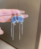 CIFEEO- Handmade Blue Denim Cloth Chain Tassel Drop Earrings ZZ053