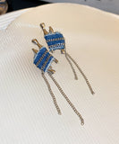 CIFEEO- Handmade Blue Denim Cloth Chain Tassel Drop Earrings ZZ053