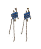 CIFEEO- Handmade Blue Denim Cloth Chain Tassel Drop Earrings ZZ053