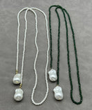 CIFEEO- Handmade Green Alloy Crystal Pearl Beading Gratuated Bead Necklace KX1087