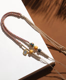 CIFEEO- Handmade Khaki Cloisonne Barrel Bead Tassel Lariat Necklace GH1036