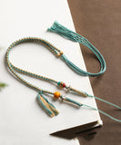 CIFEEO- Handmade Khaki Cloisonne Barrel Bead Tassel Lariat Necklace GH1036