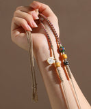 CIFEEO- Handmade Khaki Cloisonne Barrel Bead Tassel Lariat Necklace GH1036