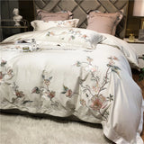 Cifeeo-1000TC Egyptian Cotton Bedding Set, Luxury, Grey White, Bloom Flowers, Embroidery, Soft Duvet Cover Set, Bed Sheet, Pillowcases