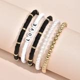 Cifeeo-Christmas Gift New Year's Eve Gift Fashion Rainbow Stackable Bracelets Set For Women Heart Charm Soft Clay Pottery Layering Beads Chain Bangle Female Boho Jewelry