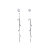 Hot New Silver Needle Willow Leaf Earrings Female Fashion Jewelry   Temperament Simple Long Tassel Earrings For Women Gift