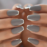 Mirror Silver False Nails STILETTO Point Metallic Acrylic Nail Tips 24pcs/kit Easy for Daily wear