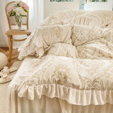 Cifeeo-Autumn and Winter Bedding Set Vintage Carved Velvet Fleece Princess Wedding Soft Warm Bedding Set, Shaggy Duvet Cover, Bedspread Bed Skirt Pillowcases, 4Pcs