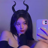 Cifeeo Halloween Black  Maleficent Witch Horns Headband Headgear Party Black Queen Headwear Party Costume Props