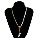 Cifeeo Baroque Simulated Pearls Long Tassel Pendant Necklace For Women Beaded Link Chain Necklace 2023 Trend Lariat Wedding Jewelry