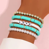 Cifeeo-Christmas Gift New Year's Eve Gift Colorful Stackable Love Letter Bracelets for Women soft clay pottery Layering Friendship Beads Chain Bangle Boho Jewelry Gift