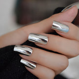 Mirror Silver False Nails STILETTO Point Metallic Acrylic Nail Tips 24pcs/kit Easy for Daily wear