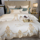 Cifeeo-New Luxury 1000TC Egyptian Cotton Gold Chic Embroidery 4Pcs Bedding Set Quilt/Duvet Cover Set Bed Linen Fitted Sheet Pillowcases