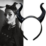 Cifeeo Halloween Black  Maleficent Witch Horns Headband Headgear Party Black Queen Headwear Party Costume Props