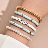 Cifeeo-Christmas Gift New Year's Eve Gift Fashion Rainbow Stackable Bracelets Set For Women Heart Charm Soft Clay Pottery Layering Beads Chain Bangle Female Boho Jewelry