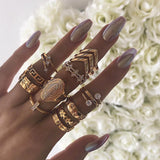 Cifeeo-Christmas Gift New Year's Eve Gift 10pcs/Set Boho Women Silver color Finger Rings Set For Female vintage Branch Hollow carved Flower Knuckle Ring Fashion Jewelry
