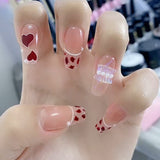 Cifeeo 24pcs/Box Jelly Red Long Coffin False Nails Strawberry Bow Star Press On Nails Fake Nails with Designs Wearable Full Cover Nail