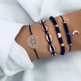 Cifeeo-Christmas Gift New Year's Eve Gift New Bohemian Black Rope Chain Bracelet Set For Women aircraft Shell Moon Heart crystal Charm Bangle Boho Jewelry