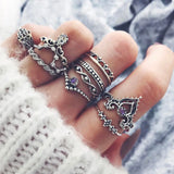 Cifeeo-Christmas Gift New Year's Eve Gift 10pcs/Set Boho Women Silver color Finger Rings Set For Female vintage Branch Hollow carved Flower Knuckle Ring Fashion Jewelry