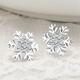 Cifeeo-Christmas gifts Crystal Zircon Snowflake Stud Earrings For Women Shiny Rhinestone Charm Earring Girls Christmas New Year Birthday Jewelry Gifts