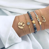 Cifeeo-Christmas Gift New Year's Eve Gift 4pcs/Set Bohemian Stone beads chains bracelets Set For Women Metal Heart Round Tassel charm Bangle Fashion Jewelry