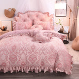 Cifeeo-Autumn and Winter Bedding Set Soft Cozy Carved Velvet Fleece Bedding Set, Warm Princess Wedding Bed Skirt, Ruffles Quilt Cover, Bed Skirt, Pillowcases