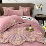 Cifeeo-Super Soft Velvet Fleece Bedding Set, Luxury Gold Embroidery, Plush Quilt Cover, Comforter Cover, Bed Sheet, Pillowcases