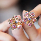 Cifeeo-Christmas gifts Female Luxury Crystal Zircon Stud Earrings Vintage Flowers Christmas Snowflakes Temperament Earrings Girl New Year Jewelry Gifts