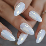 Mirror Silver False Nails STILETTO Point Metallic Acrylic Nail Tips 24pcs/kit Easy for Daily wear