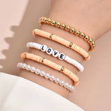 Cifeeo-Christmas Gift New Year's Eve Gift Fashion Rainbow Stackable Bracelets Set For Women Heart Charm Soft Clay Pottery Layering Beads Chain Bangle Female Boho Jewelry