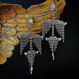 Cifeeo Fashion Exaggerated Shiny Rhinestone Tassel Earrings Jewelry Ins Sexy Ladies Stage Get Together Water Drop Pendant Accessories