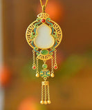 CIFEEO- Loose Blackish Green Ancient Gold Jade Agate Tassel Pendant Necklace KX1068