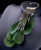 CIFEEO- Loose Green Sterling Silver Overgild Zircon Feather Tassel Drop Earrings ZZ045