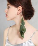 CIFEEO- Loose Green Sterling Silver Overgild Zircon Feather Tassel Drop Earrings ZZ045