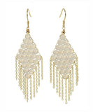 CIFEEO- Sterling Silver Inlaid Pearl Or Agate Tassel Drop Earrings