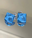 CIFEEO- Modern Blue Sterling Silver Overgild Crystal Stud Earrings KX1017