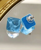 CIFEEO- Modern Blue Sterling Silver Overgild Crystal Stud Earrings KX1017