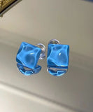 CIFEEO- Modern Blue Sterling Silver Overgild Crystal Stud Earrings KX1017