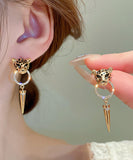 CIFEEO- Modern Gold Metal Overgild Zircon Leopard Head Cone Tassel Drop Earrings ZZ029