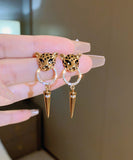 CIFEEO- Modern Gold Metal Overgild Zircon Leopard Head Cone Tassel Drop Earrings ZZ029