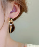 CIFEEO- Modern Gold Metal Overgild Zircon Leopard Head Cone Tassel Drop Earrings ZZ029