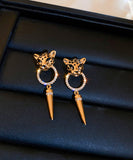 CIFEEO- Modern Gold Metal Overgild Zircon Leopard Head Cone Tassel Drop Earrings ZZ029